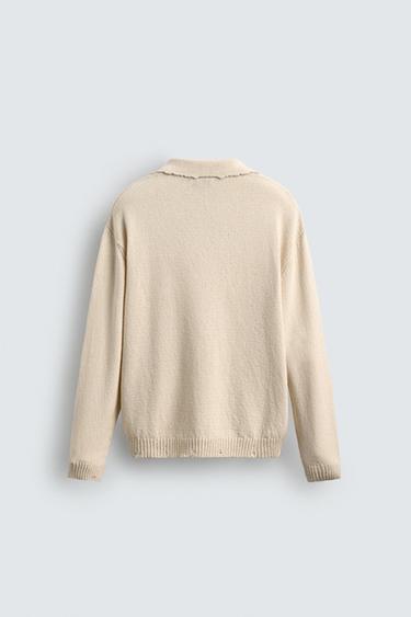 KNITTED RIPPED-EFFECT POLO SHIRT - Ecru by Zara - Image 7