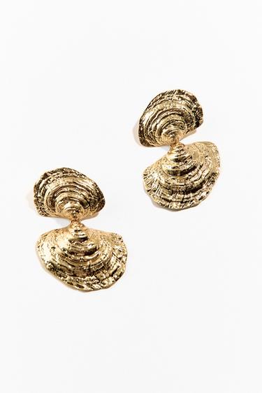 Zara DOUBLE SHELL EARRINGS - Golden