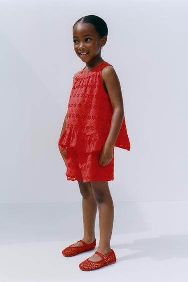 Zara EMBROIDERED FLORAL TOP - Red