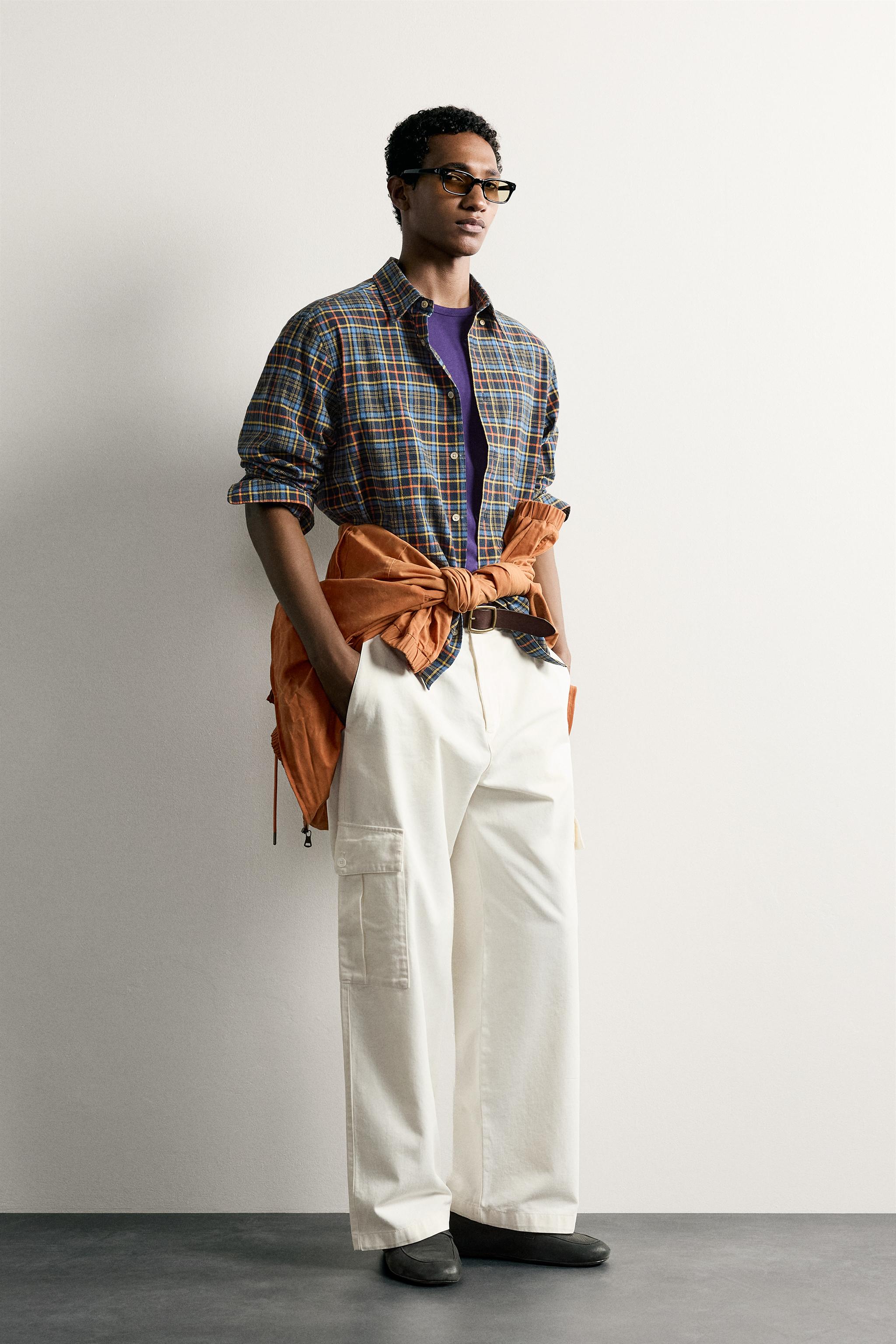 Мужские рубашки Zara RELAXED FIT PLAID SHIRT — фото 4