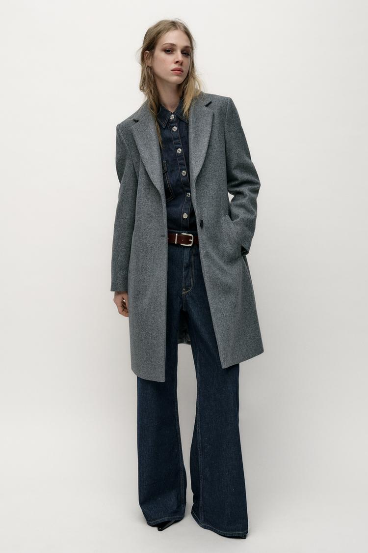 Abrigo Botones Zara ABRIGO LANA MANTECO ZW COLLECTION Marrón-Azul