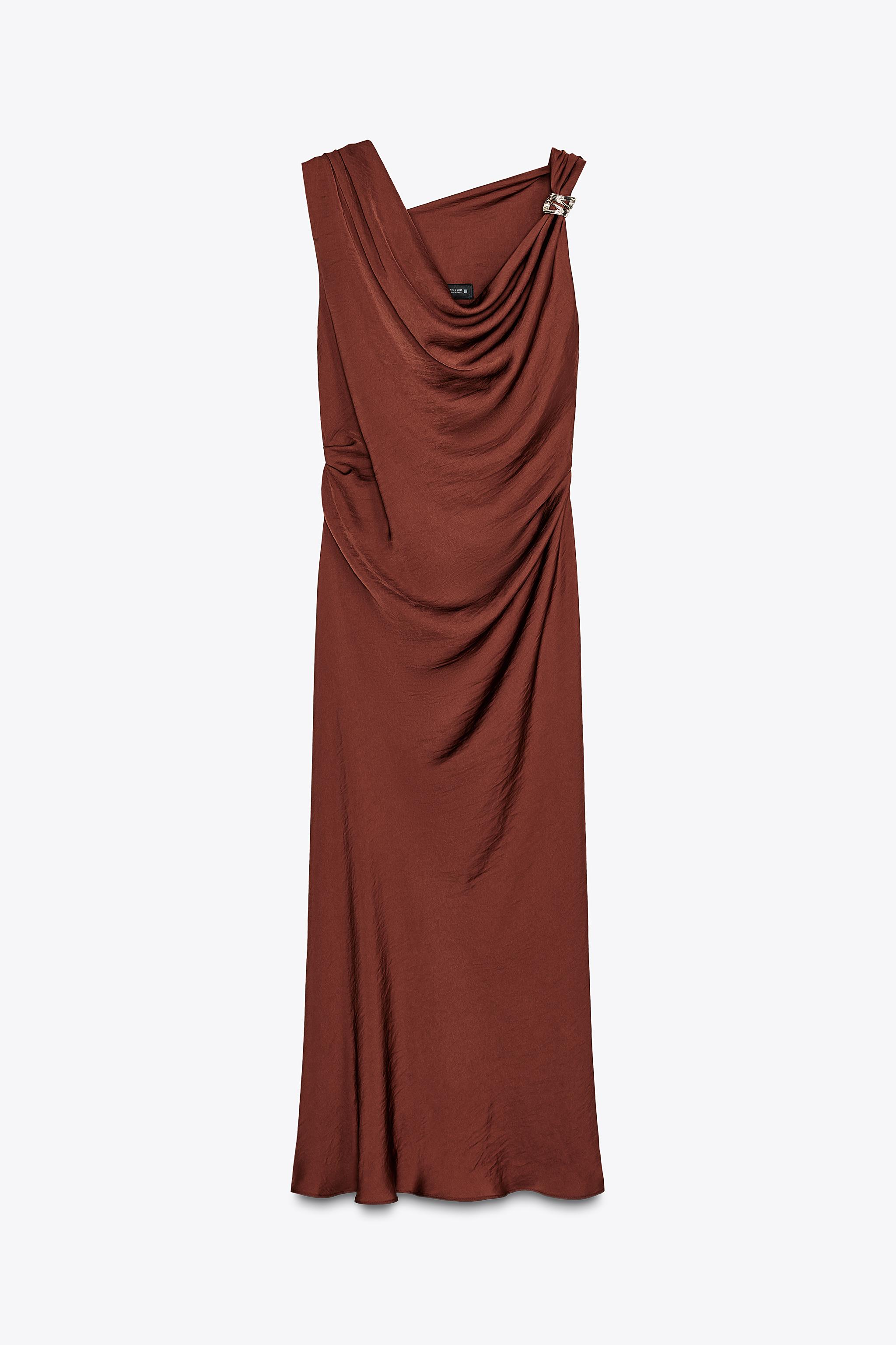 【ZARA】ゴールドディテール ミディワンピース 5029/070/700 ゴールドディテール ミディワンピース - ブラウン | ZARA Japan