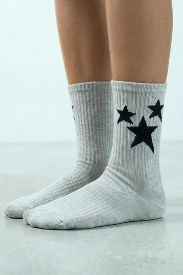 Zara THREE-PACK OF STAR MID-CALF SOCKS - Gray