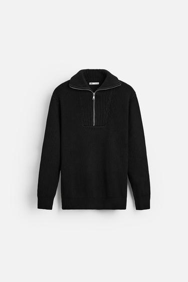 HIGH NECK QUARTER-ZIP SWEATER - Black by Zara