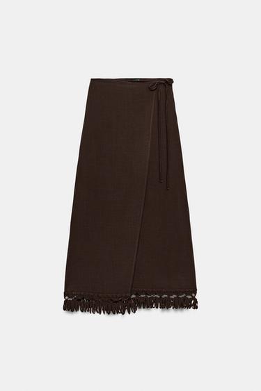 FRINGED PAREO MIDI SKIRT - Brown by Zara - Image 5