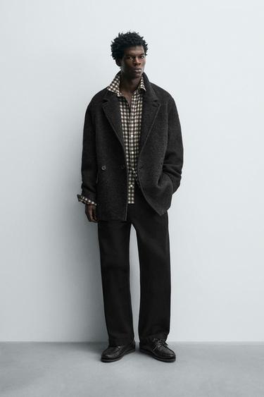 WOOL BLEND DOUBLE-BREASTED PEA COAT - Grey by Zara