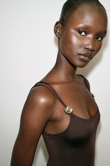 POLYAMIDE BODYSUIT WITH METALLIC DETAIL - Dark brown by Zara - Image 2