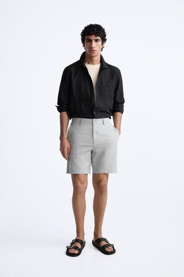 COTTON/LINEN BERMUDA SHORTS - Grey by Zara - Image 0