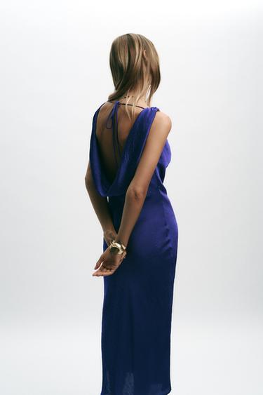 ROBE MIDI STYLE LINGERIE ORNEMENTS - Bleu encre de Zara - Image 4