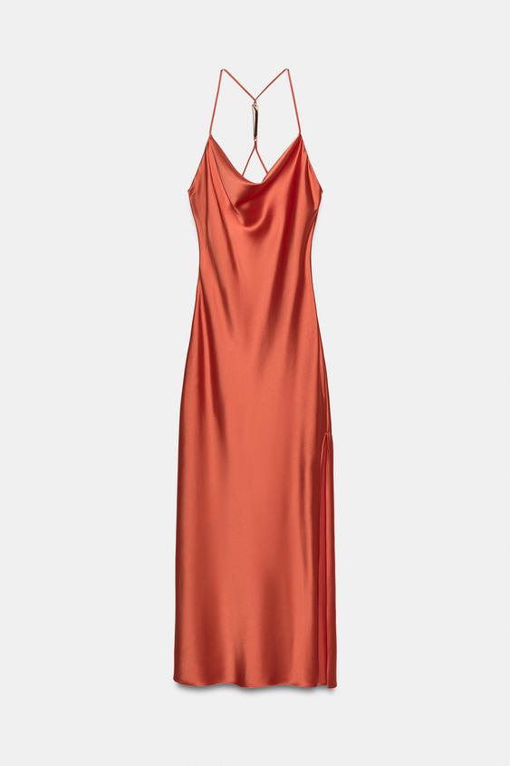 VESTIDO SATINADO APLICACIÓN METÁLICA - Naranja de Zara - Imagen 0