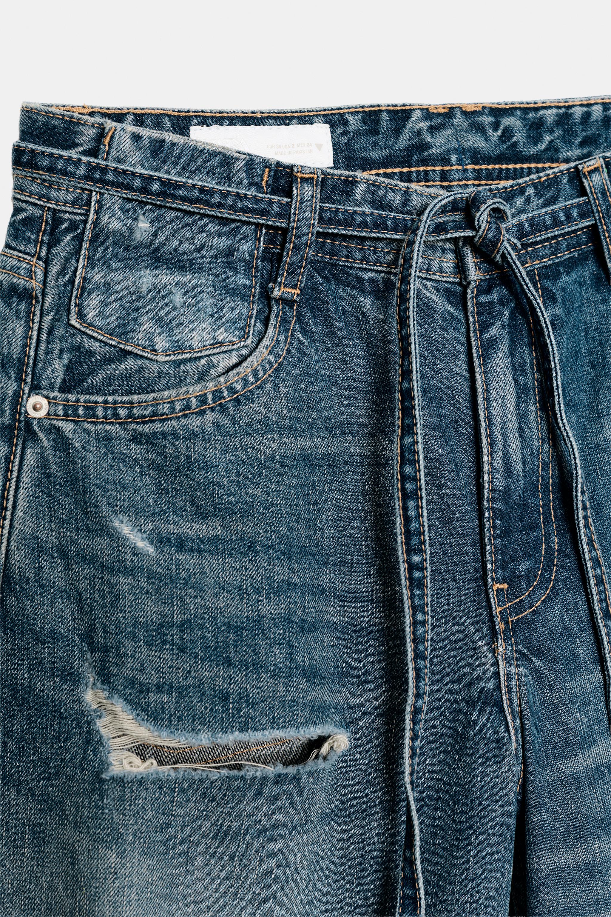 Zara TRF ORTA BEL YIRTMAÇLI VE KEMERLİ BAGGY JEAN görsel 5
