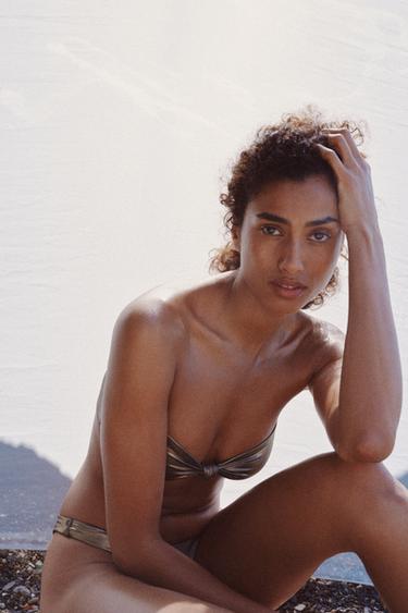 HAUT DE BIKINI BANDEAU MÉTALLISÉ - Argent foncé de Zara