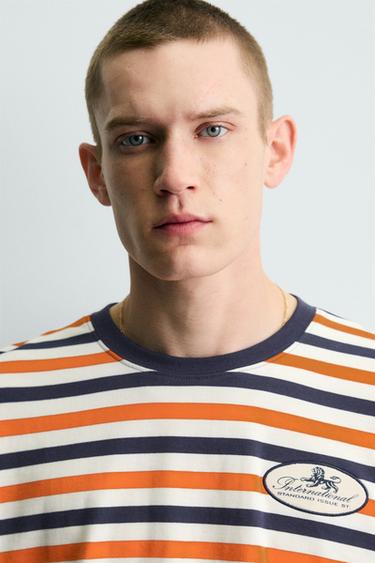 STRIPED JACQUARD PATCH T-SHIRT - striped by Zara - Image 4