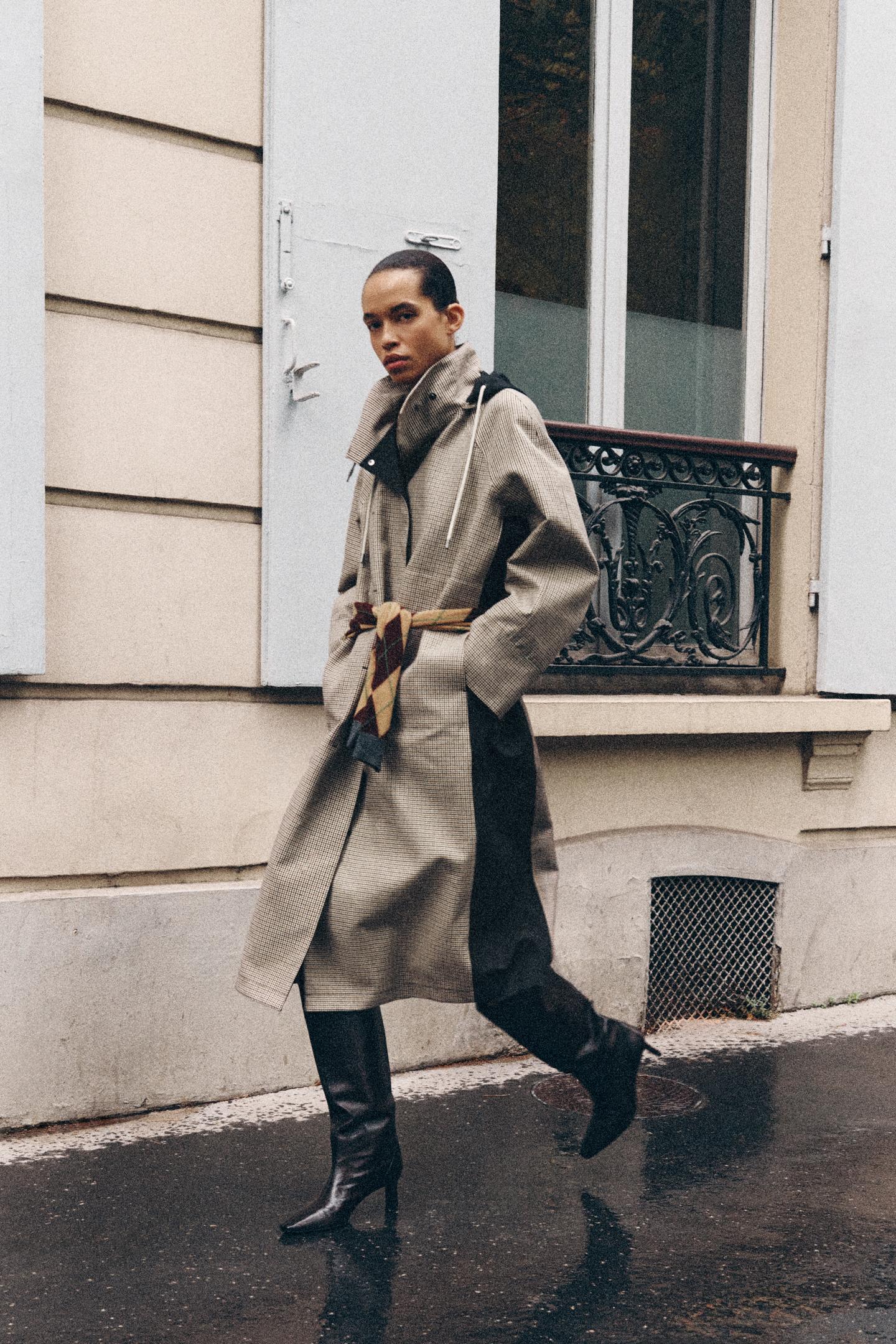 Женское пальто Zara ZW Collection Long Plaid Trench, цвет: Коричневый / Белый