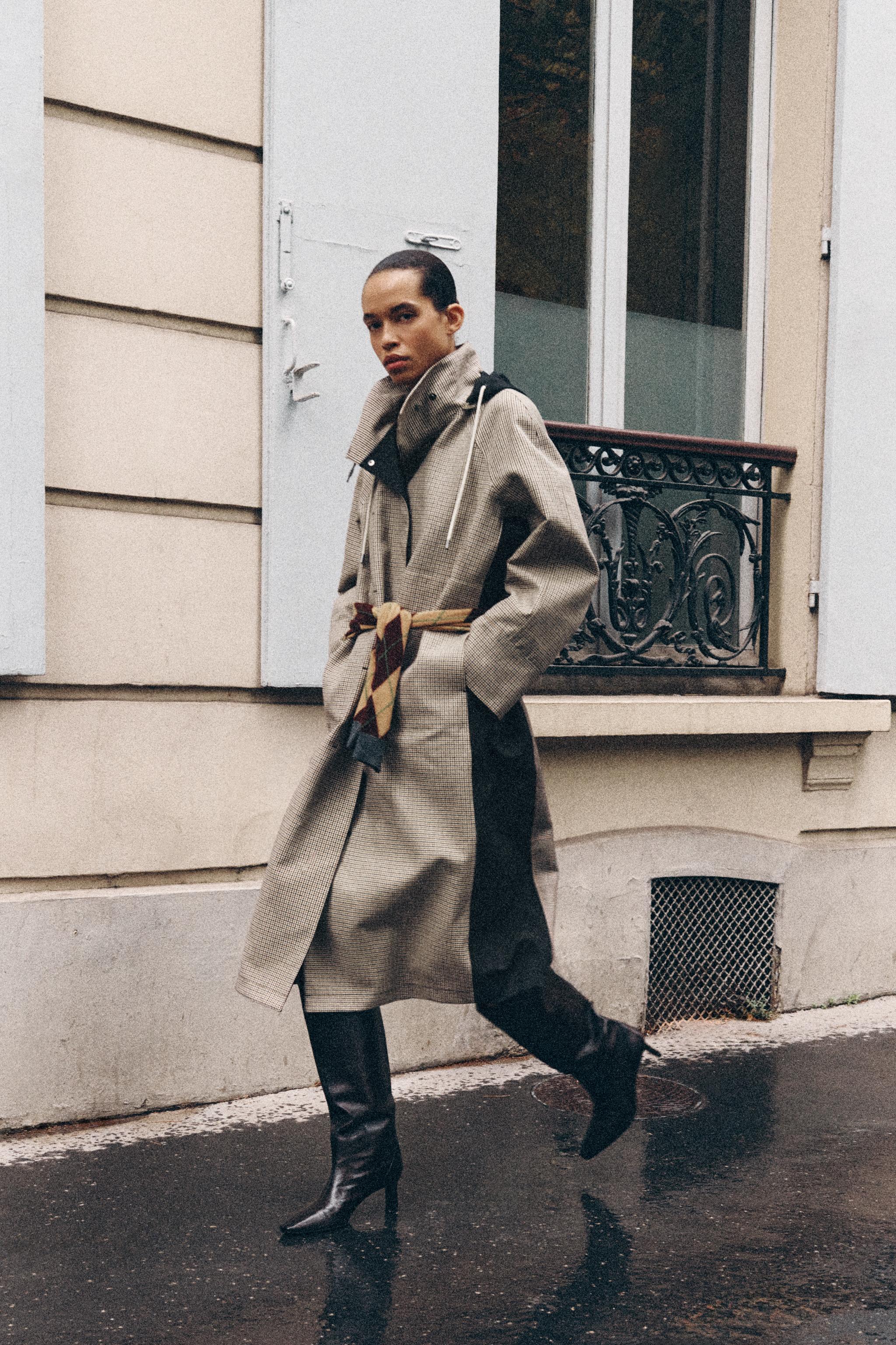 ZW COLLECTION LONG PLAID TRENCH COAT