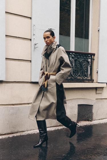 ZW COLLECTION LONG PLAID TRENCH COAT — Brown / White 2