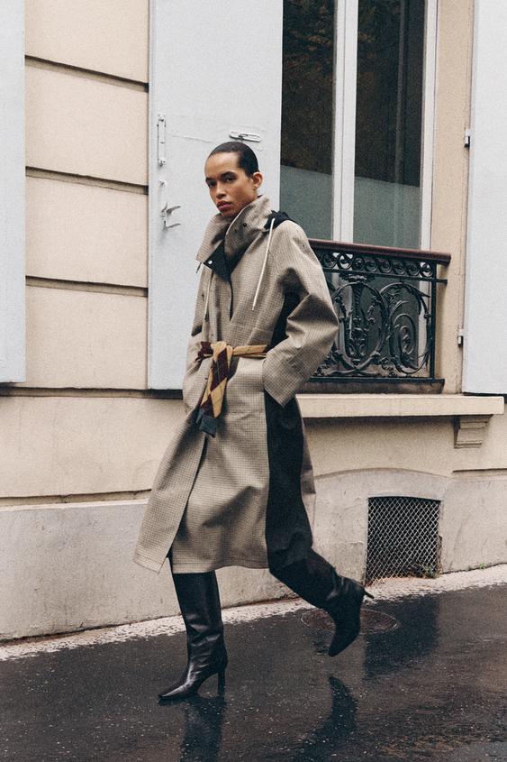 ترنش طويل بنقشة كاروهات ZW COLLECTION - بني/أبيض by Zara - Image 0