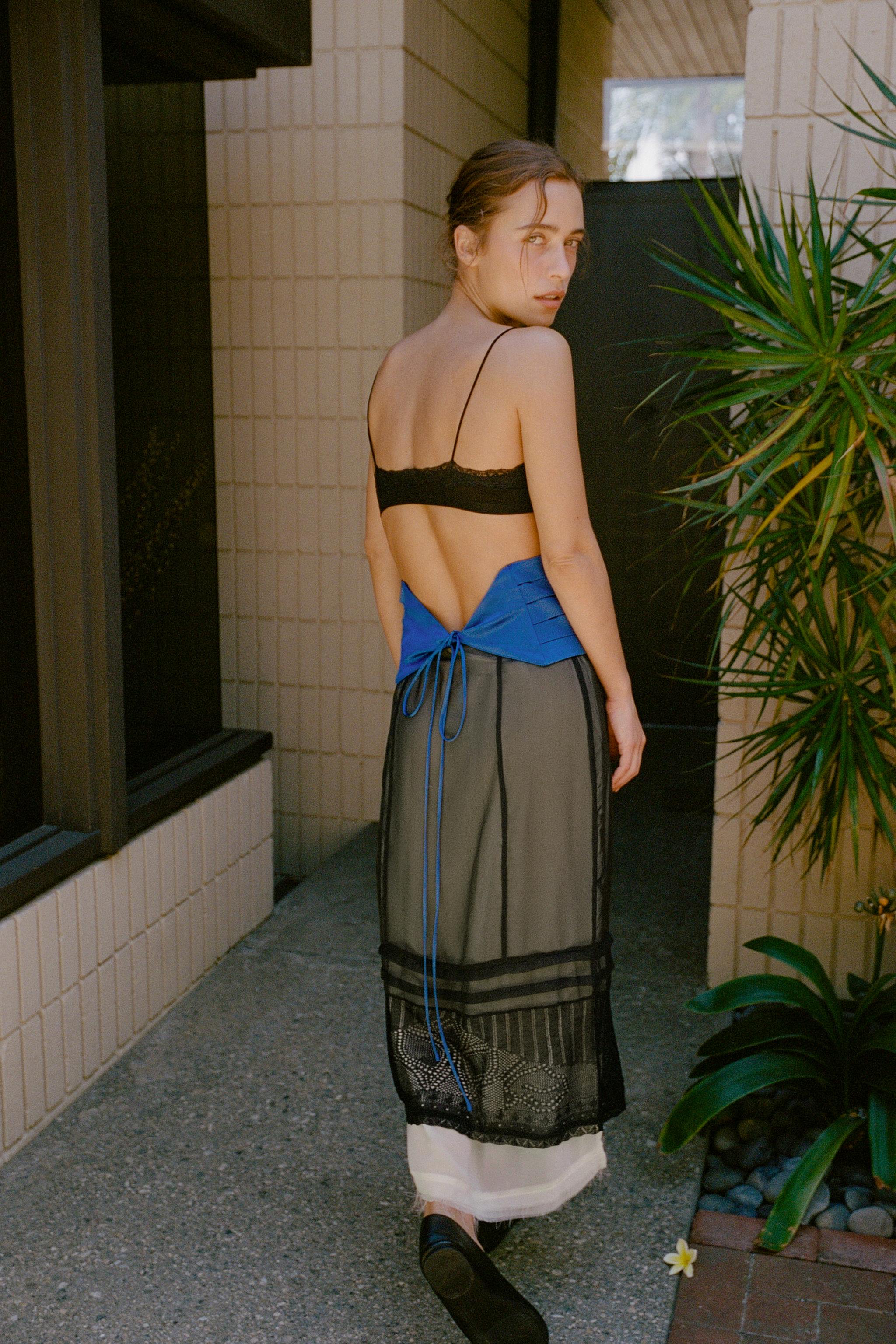 ORGANZA AND KNIT MIDI SKIRT — Black / White