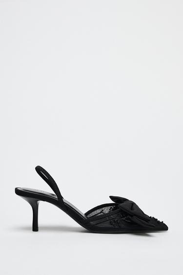 SLINGBACK STILETTO HEELS WITH MESH AND BOW DETAIL - Black by Zara