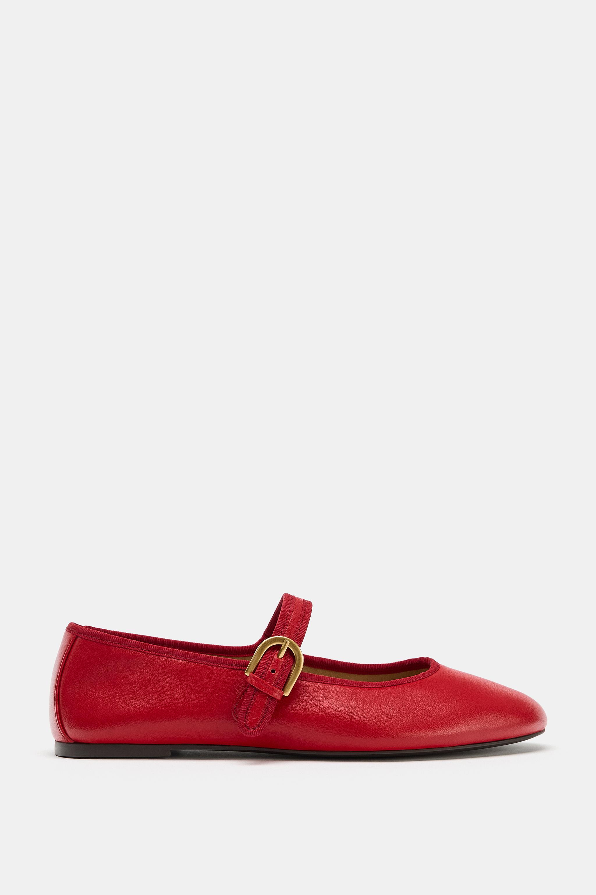FLAT LEATHER BALLET FLATS — Red