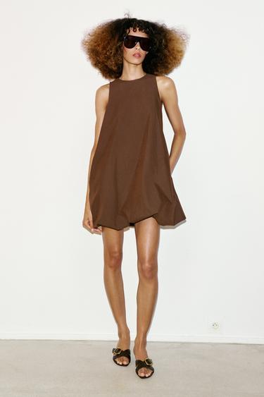 VESTIDO MINI GLOBO - Marrón de Zara