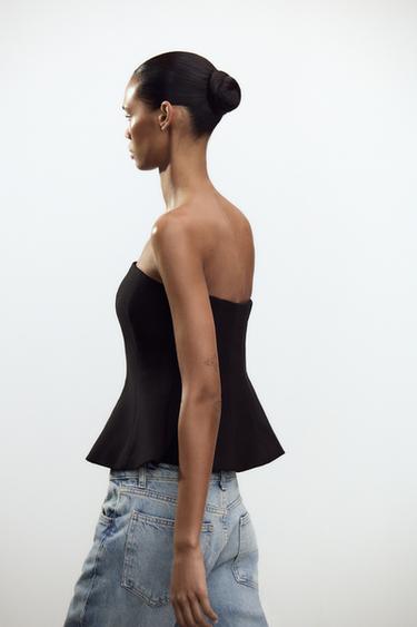 Zara PEPLUM BANDEAU TOP - Black