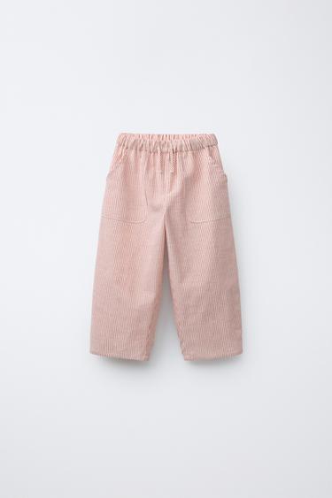 BAGGY TROUSERS WITH COTTON AND LINEN - White / Red by Zara