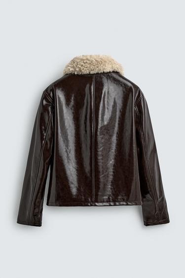 BLOUSON FINITION VINYLE BIMATIÈRE - Marron foncé de Zara - Image 8