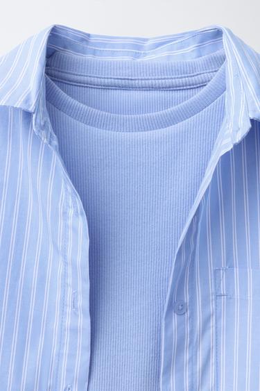 PACK CHEMISE OXFORD RAYÉE AVEC T-SHIRT EN RÉSILLE - Bleu de Zara - Image 4