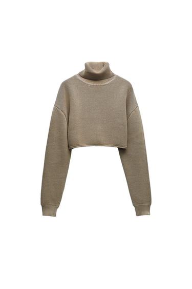 ACID WASH KNIT CROPPED SWEATER