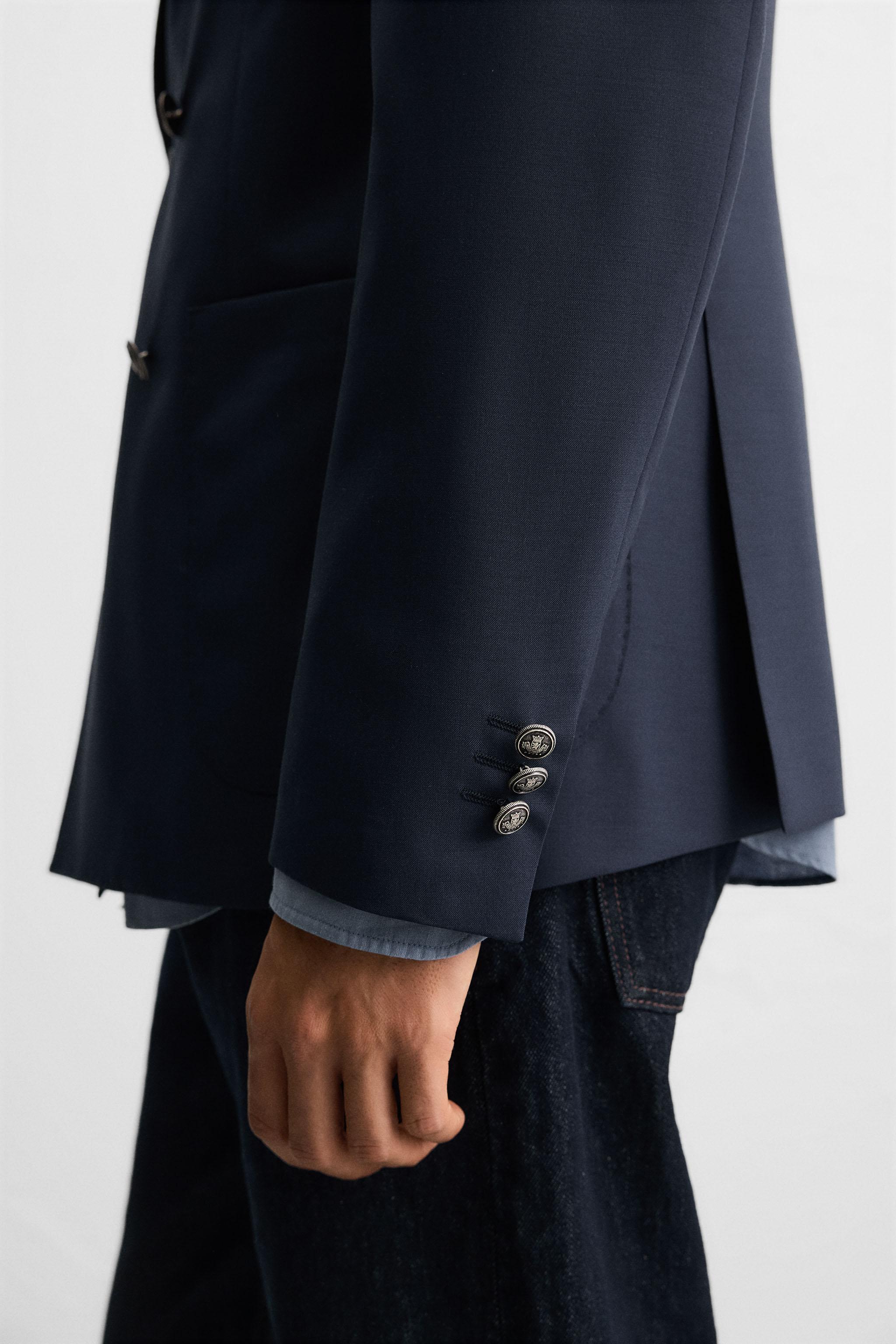 ☆ドイツ発*ZARA*新作*ダブルブレストニットブレザー/NAVY☆ ダブルブレスト仕様ウールブレザー - ネイビーブルー | ZARA