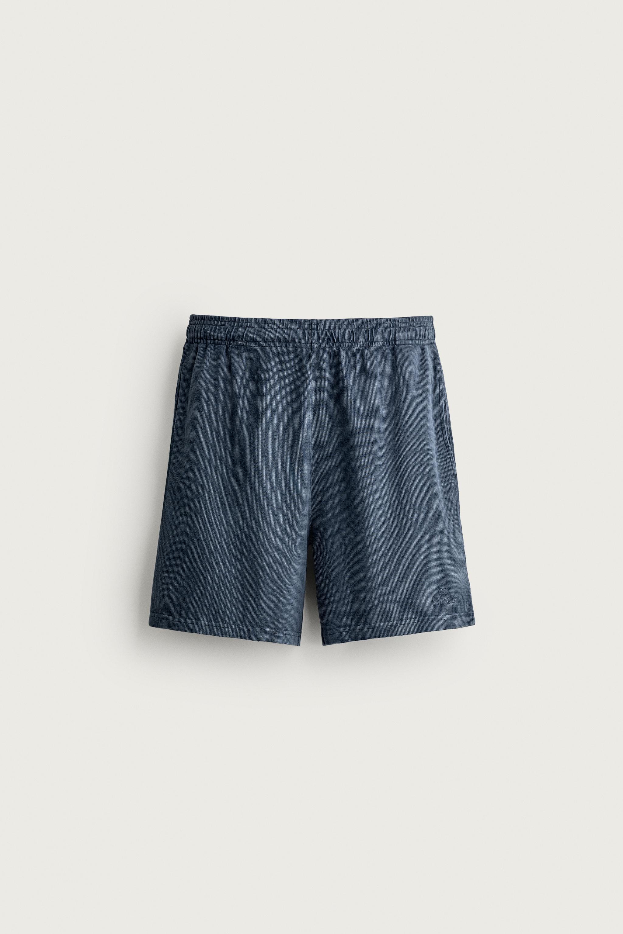 WASHED WAFFLE TEXTURE SHORTS — Blue