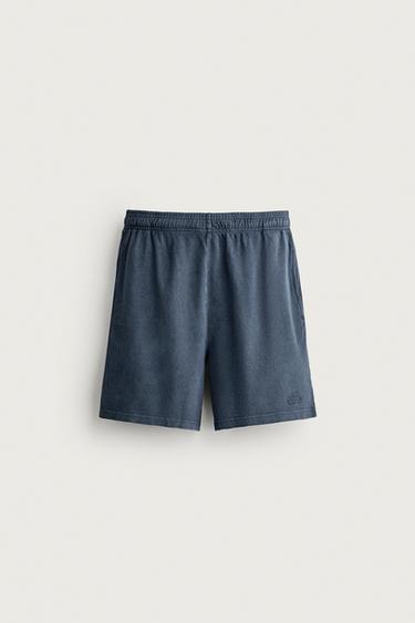 WASHED WAFFLE TEXTURE SHORTS — Blue 1