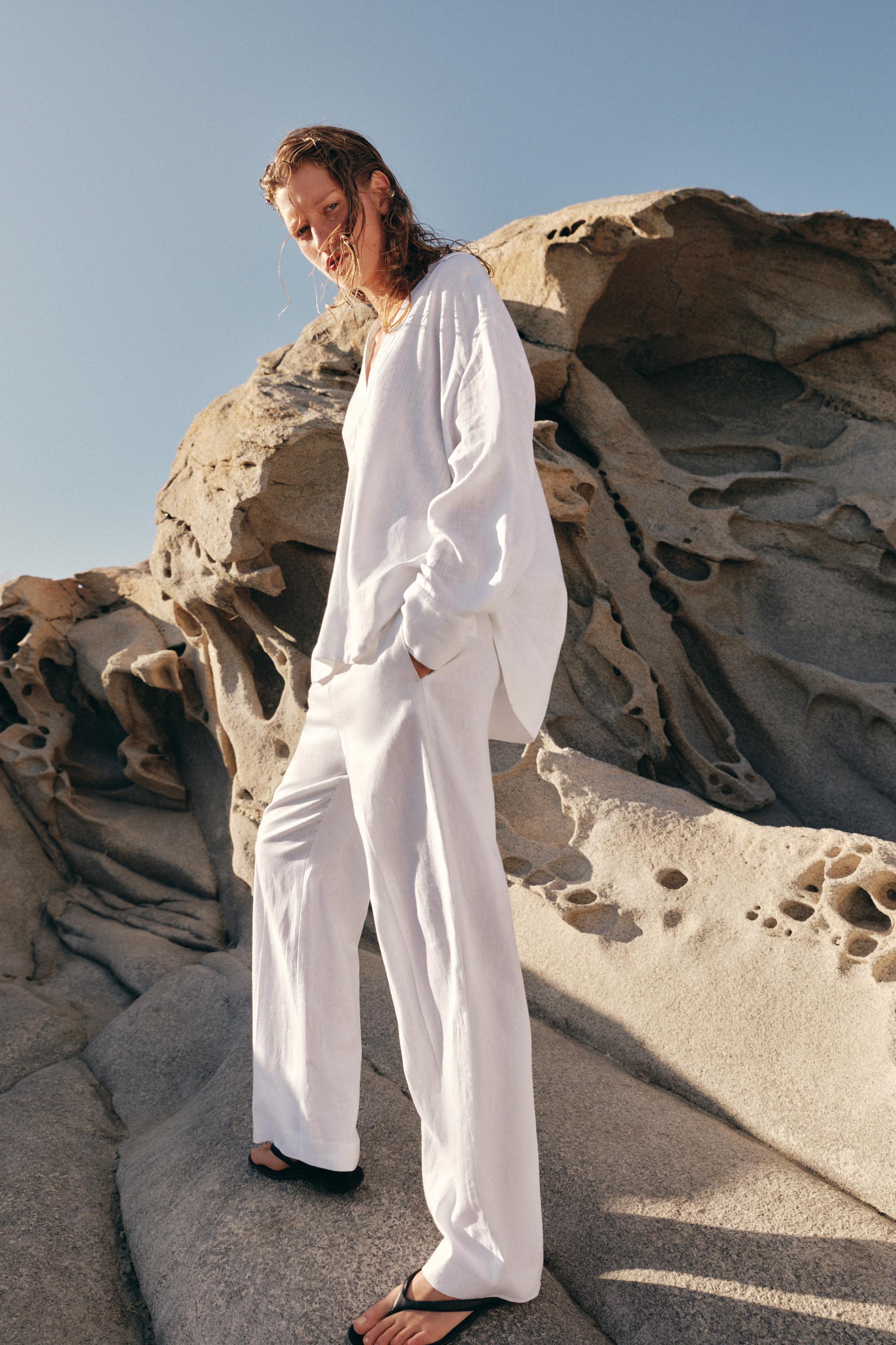 BLOUSE EN LIN À COL POLO