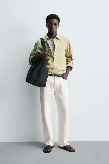 CAMISA DENIM FLUIDO REGULAR FIT - Verde / Crudo de Zara - Imagen 0