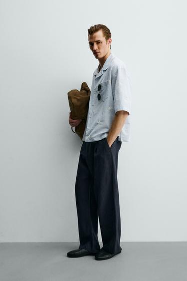 CHEMISE RELAXED FIT BRODERIE FLORALE - Bleu ciel de Zara - Image 3