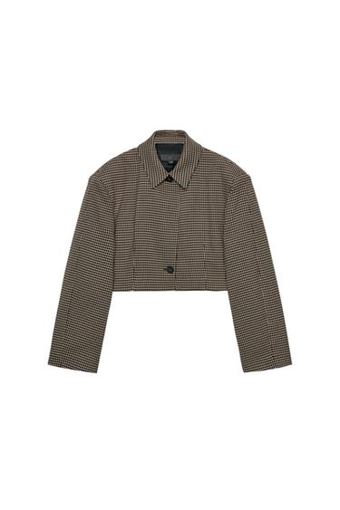 Zara CROPPED PLAID BLAZER - Khaki