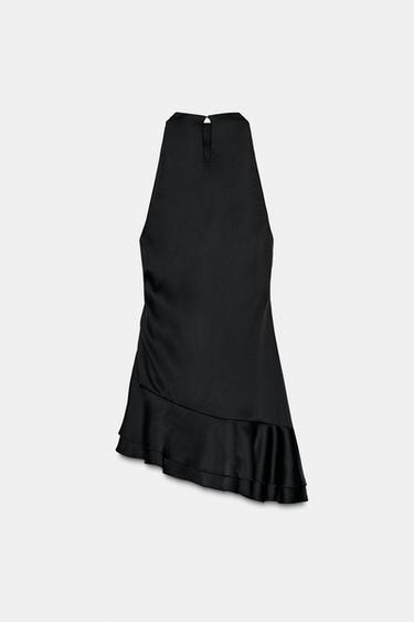 SHORT SATIN RUFFLE DRESS - Black by Zara - Image 1