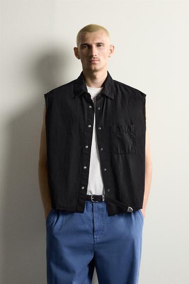 Zara PLAID CROPPED TANK SHIRT - Black