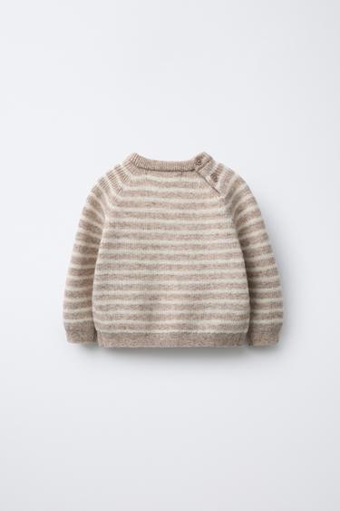 PULL AVEC LAINE ET CACHEMIRE RAYURES - Marron clair chiné de Zara - Image 1