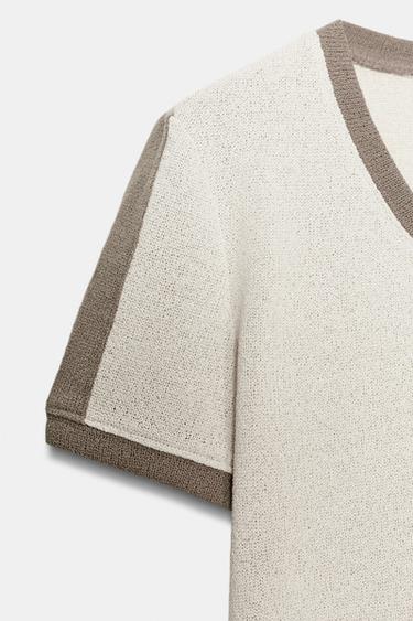 T-SHIRT RUSTIQUE EN CONTRASTE - Écru / Beige de Zara - Image 6