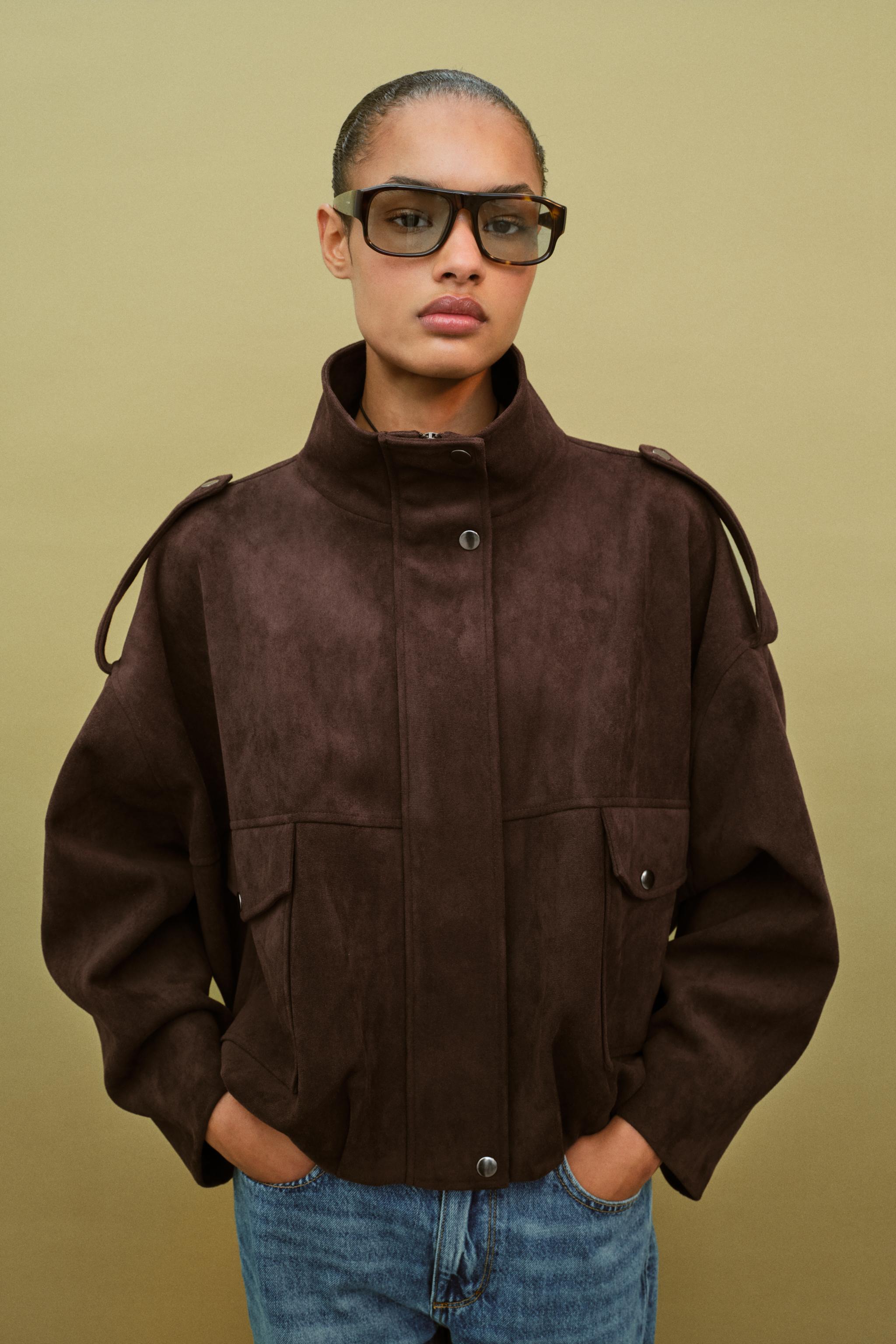 VESTE EFFET DAIM AVEC PATTES