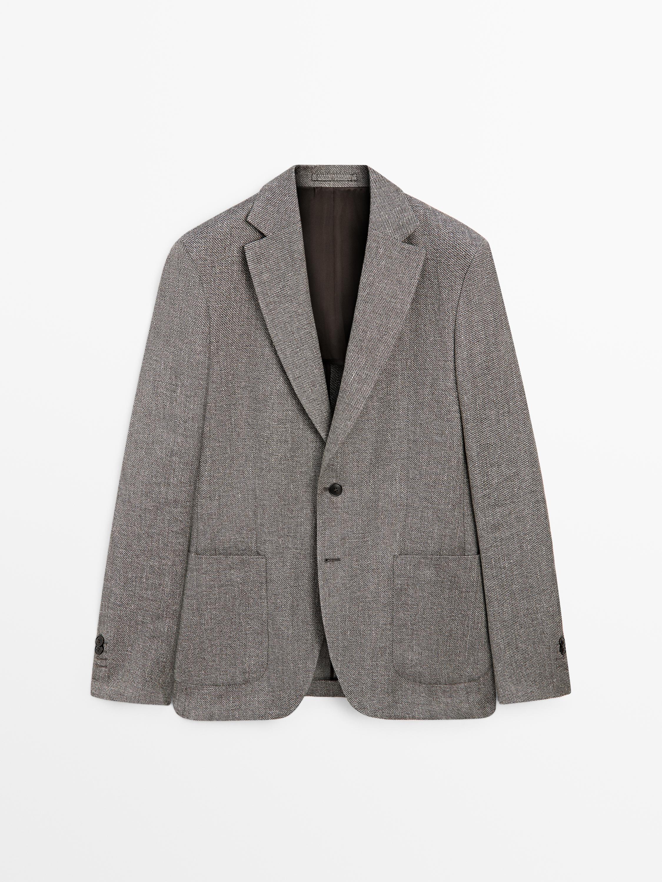Blazer à chevrons en lin mélangé ajusté