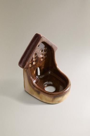 CERAMIC HOUSE CHRISTMAS TEALIGHT HOLDER - Brown by Zara - Image 1