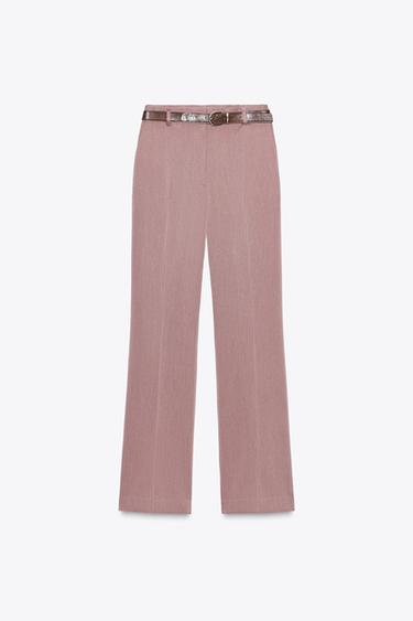 Zara BELTED STRAIGHT LEG PANTS - MARSALA