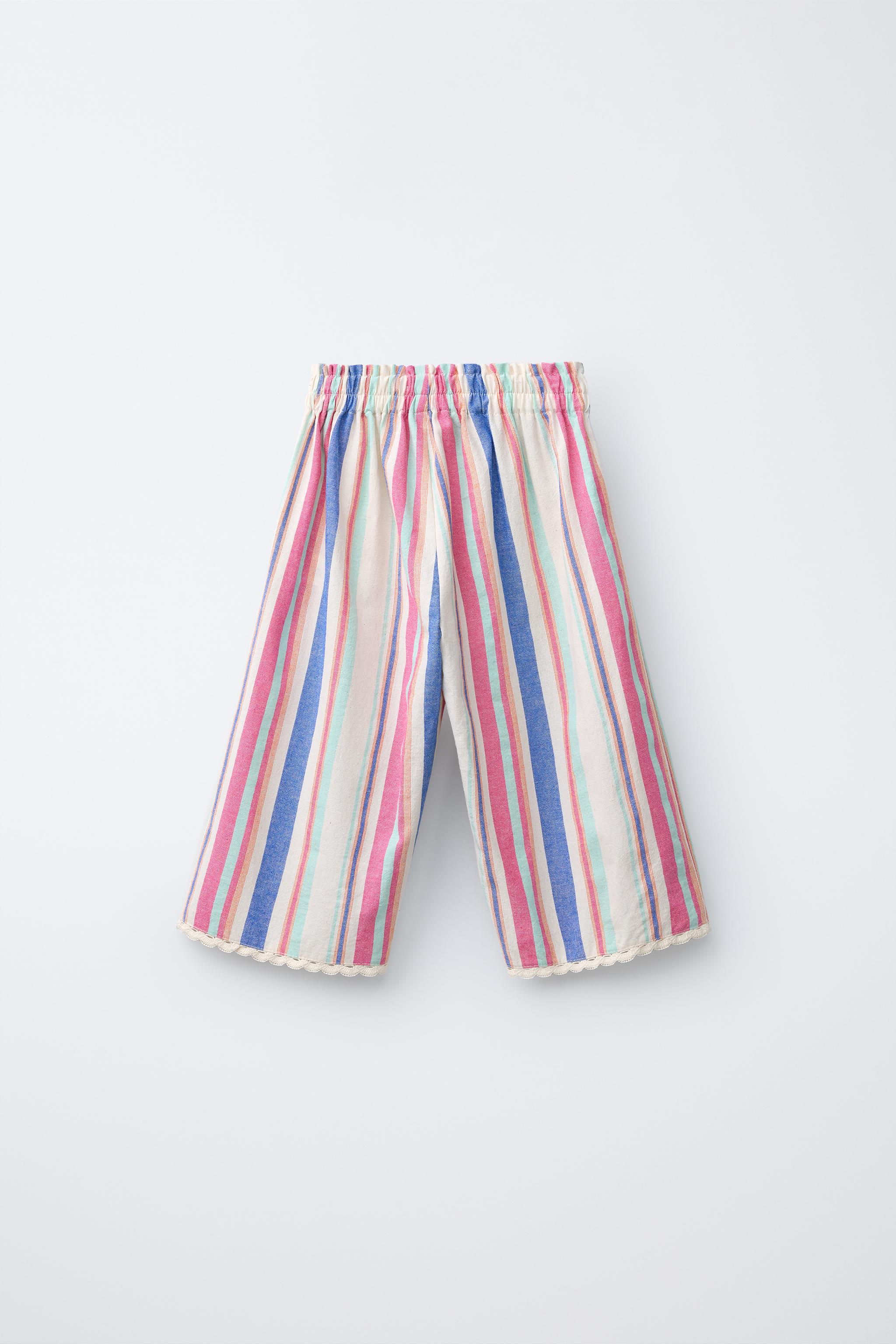 STRIPED LACE WIDE LEG PANTS — Multicolored