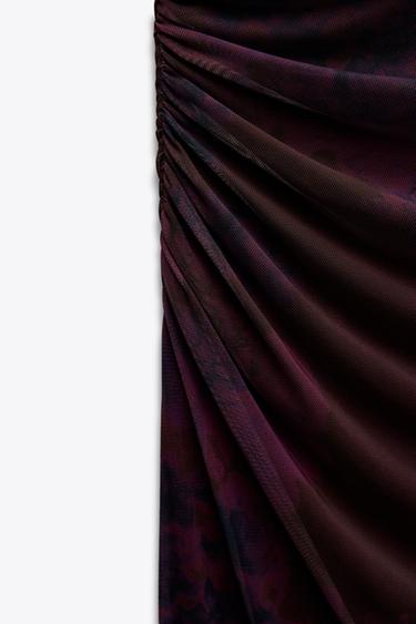 PRINTED DRAPED TULLE DRESS - Burgundy by Zara - Image 6