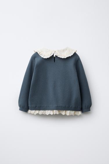 KNIT SWEATER WITH EMBROIDERED LACE - Petrol blue by Zara - Image 1