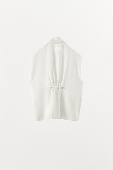 CHEMISE AVEC LIN BOUTONS DOUBLES - Blanc de Zara - Image 7