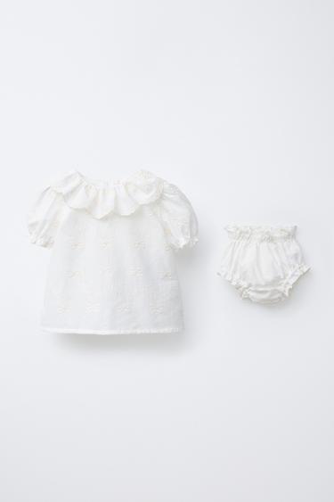 Zara BLOUSE AND PANTIES WITH EMBROIDERED BOWS - Light ecru